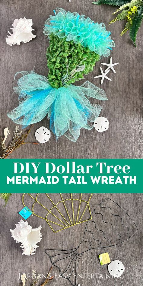 Dollar Tree Wire Mermaid Tail, Mermaid Dollar Tree Diy Decor, Dollar Tree Mermaid Tail Wreath Diy, Mermaid Wreath Dollar Tree, Dollar Tree Deco Mesh Wreaths Diy, Mermaid Wreath Form, Mermaid Tail Wreath Form, Dollar Tree Mermaid Tail Wreath, Mermaid Tail Wreath Diy