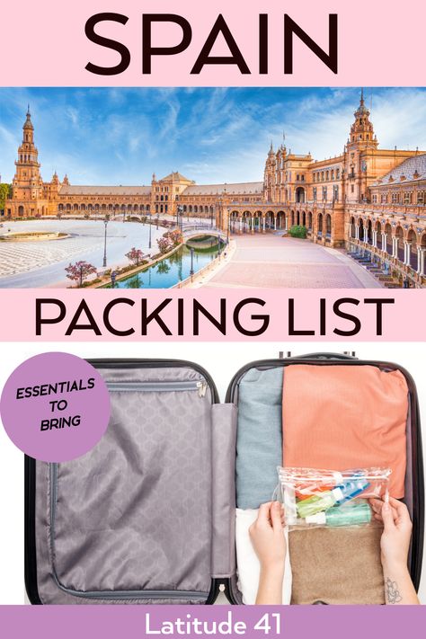 Seville's Plaza de España and an open suitcase being packed Spain Packing List, Spain Bucket List, Day Backpacks, Spain Itinerary, Spain Travel Guide, Barcelona Travel, Best Sites, Travel List, Packing Light