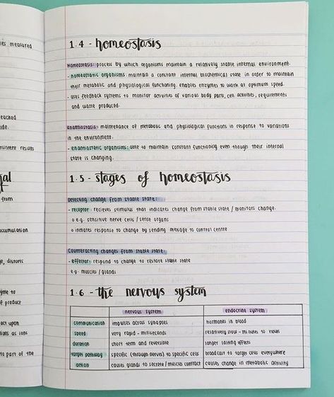 Homeostasis Notes Note Taking Ideas, School Goals, College Notes, School Organization Notes, Biology Notes, Study Organization, Notes Organization, Animal Science, Pretty Notes