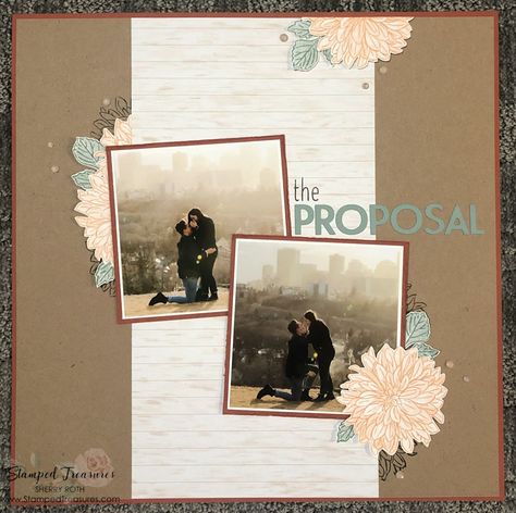 Proposal Scrapbook Ideas, Engaged Scrapbook Ideas, Scrapbook Wedding Layouts, Scrapbook Engagement, Stampin Up Scrapbook Layouts, Proposal Scrapbook Pages, Engagement Scrapbook Ideas Layout, Engagement Scrapbook Ideas, Engagement Scrapbook