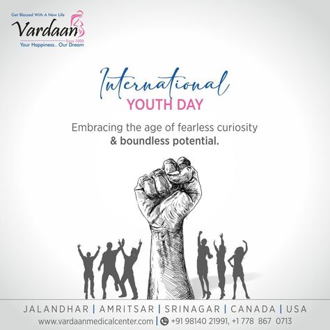 Empowering the Future: Celebrating the Vibrant Spirit and Potential of Youth on International Youth Day! #InternationalYouthDay #YouthDay #InternationalYouthDay2023 #YouthDay2023 #IVFJourney #IVFCenter #IVFTreatment #IVF #VardaanMedicalCenter International Youth Day, Ivf Center, Youth Day, Medical Center, New Life, The Future, Medical, Festival, Celebrities