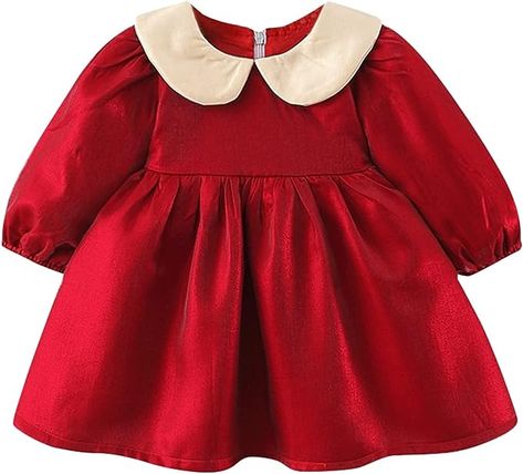 KAGAYD Dress for Baby Girl Vintage Dress for Girls Infant Toddler Kids Children Baby Girls Patchwork Long Ruffled Sleeve red dress collar volume party baby dress Christmas Dress Baby Girl, Christmas Baby Clothes, Country Closet, Toddler Christmas Dress, Child Fashion, Girls Dress Outfits, Vintage Girls Dresses