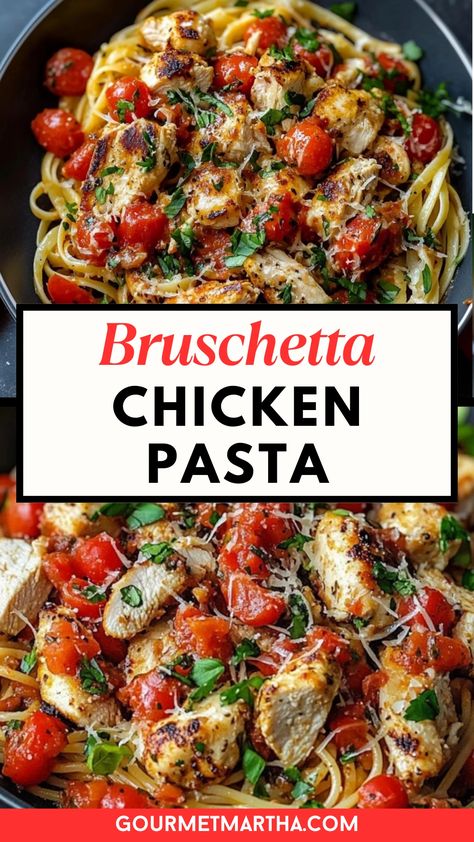 Bursting with juicy tomatoes, fresh basil, and tender chicken, this Bruschetta Chicken Pasta is a perfect blend of Italian-inspired flavors. Ready in no time and ideal for a cozy dinner, it’s a quick recipe you’ll come back to again and again. Make this dish tonight – grab the recipe #BruschettaChicken #PastaRecipe #ItalianDinner #QuickMeals #EasyDinnerIdeas #TomatoBasil #FamilyDinner #WeeknightDinner #ChickenPasta #FreshIngredients Seasoned Grilled Chicken, Tasteful Recipes, Chicken Pasta Salad Recipes, Bruschetta Pasta, Bruschetta Chicken Pasta, Heavenly Recipes, Resep Pasta, Bruschetta Toppings, Chicken Garlic