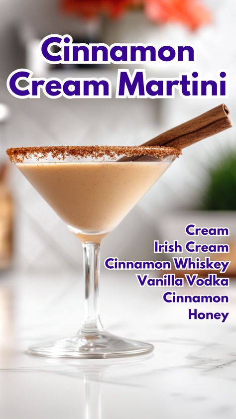 Cinnamon Cream Martini Cinnamon Cocktail, Cinnamon Whiskey, Cocktail Drinks Alcoholic, Irish Cream Liqueur, Honey Cinnamon, Yummy Alcoholic Drinks, Cream Liqueur, Best Cocktail Recipes, Vanilla Vodka