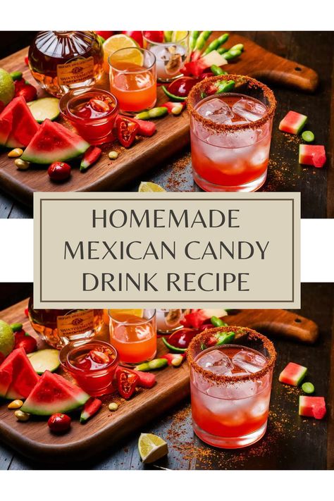 A vibrant glass of homemade Mexican Candy Drink made from sweet candies. Perfect for refreshing sips at parties. Mexican Candy Drink, Drinking Ideas, Homemade Mexican, Mexican Candy, Unique Drink, Candy Drinks, Refreshing Drinks Recipes, Easy Drinks, Summer Gathering