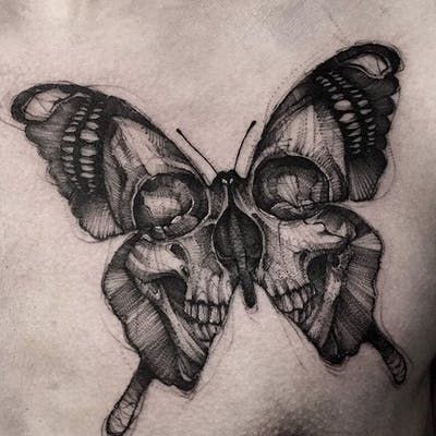 Butterfly Skull Tattoo, Pretty Skull Tattoos, Skull Butterfly Tattoo, Butterfly Tattoo Meaning, Butterfly Skull, Skull Butterfly, Kunst Tattoos, Moth Tattoo, Simple Tattoo