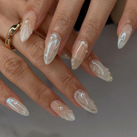 🐚 𓂃. 𓈒 𓂂 𓈒꙳⋆ @amys.clients recreation 🤍 #nailinspo #naildesign #vancouvernails #nailart #summernails #gelxinspo Fair Outfit Ideas Carnival Summer Night, Textured Nail Designs, Nails Inspo Design, Simple Gel X Nails, Ateez Nail Art, Korea Nails Design, Oyster Nails, Gel X Nail Designs, Ethereal Nails