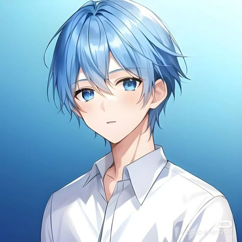 Anime Boy Blue Hair, Boys Blue Hair, Anime Hairstyles Male, Blue Hair Anime Boy, Anime Blue Hair, Anime Cat Boy, Manga Watercolor, Manga Hair, Boy Drawing