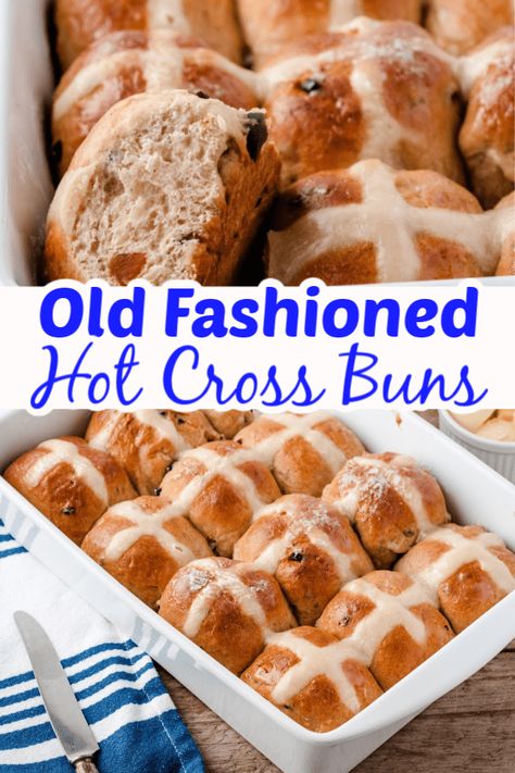 This Old Fashion Hot Cross Bun recipe is a staple during the Easter season. These sweet and spiced buns made with raisins, candied fruit, nutmeg and cinnamon are the perfect addition to Easter dinner or served on Fridays during Lent. They are a delicious treat that the entire family will love! Spiced Buns, Hot Cross Buns Recipe Easy, Hot Cross Bun Recipe, Buns Recipe Easy, Easter Hot Cross Buns, Easter Foods, Cross Buns Recipe, Guyanese Recipes, Hot Cross Buns Recipe