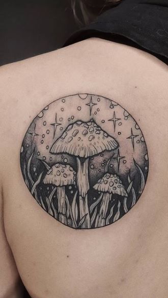 Trippy Mushroom Tattoo Design, Mushroom Lady Tattoo, Tentacle Tattoo, Led Zeppelin Tattoo, Botanical Mushroom, Groovy Mushroom, Moon Mushroom, Rocket Tattoo, Etching Tattoo