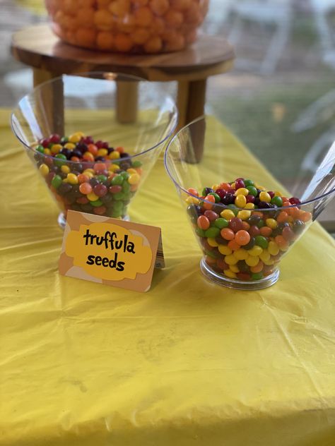 Lorax Themed Snacks, Lorax Party Food, Lorax Party Decorations, Lorax Birthday Party Ideas, Lorax Party Ideas, The Lorax Birthday Party Ideas, Truffula Seeds, The Lorax Party, Movie Themed Food