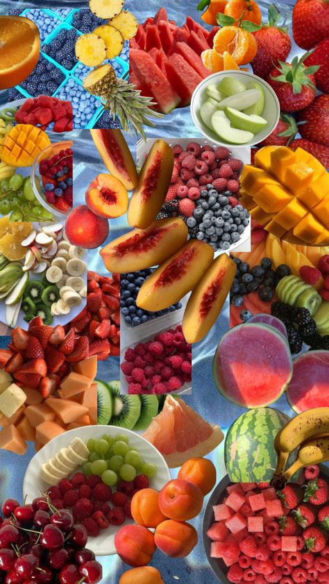 Food Collage Aesthetic, Fruit Salad Aesthetic, Collage Fruit, Salad Aesthetic, Fruit Collage, Background Screensavers, Winter Fruit Salad, Food Collage, Different Salads