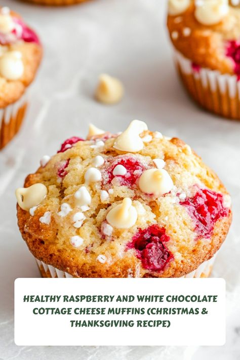 Creamy white chocolate meets tart raspberries in these healthy, high-protein cottage cheese muffins. These Raspberry And White Chocolates are perfect for Christmas or Thanksgiving desserts. Try these as a High Protein Breakfast, snack or healthy lunch box. A perfect cottage cheese snack. Raspberry Cottage Cheese, Mini Reuben Sandwiches, Healthy White Chocolate, Muffins Christmas, Chocolate Cottage Cheese, Cottage Cheese Muffins, Raspberry Cottage, Cheese Muffin, Cheese Cupcake