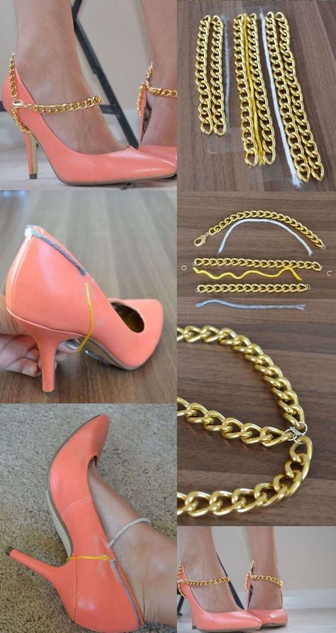 Shoe Makeover, Jewelry Chains, Jewerly Designs, Shoe Crafts, Cool Ideas, Diy Shoes, Diy Schmuck, Chains Jewelry, Diy Fashion