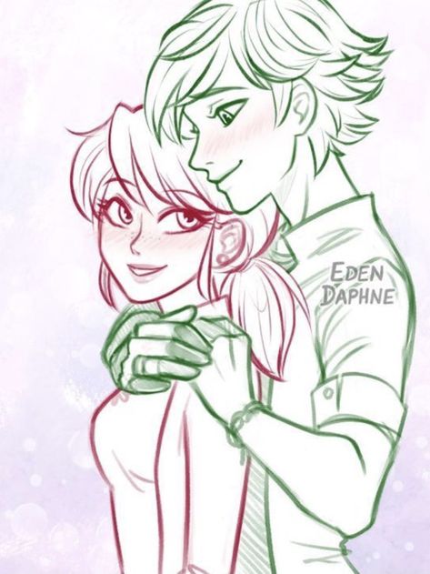 Mari X Adrien, Couple Sketch Drawing, Miraculous Ladybug And Cat Noir, Cute Couple Sketches, Ladybug Und Cat Noir, Miraculous Ladybug Kiss, Marinette Et Adrien, Romantic Drawing, Couple Sketch