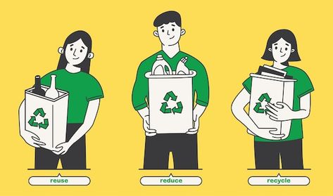 Recycle Illustration, 3r Reduce Reuse Recycle, Reduce Reuse Recycle, Reduce Reuse, Reuse Recycle, Cute Illustration, Cartoon Character, Go Green, Cartoon Characters