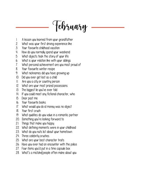 February Journal Prompts, 2025 Questions, Healing Writing, February Writing Prompts, Mind Facts, 2025 Journal, February Writing, Empty Journal, 30 Day Writing Challenge