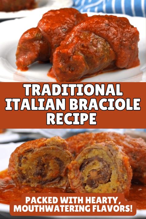 Craving authentic Italian comfort food? Try this traditional braciole recipe! Tender beef rolled with a flavorful filling of breadcrumbs, Parmesan, and fresh herbs, all slow-cooked in a rich tomato sauce. Perfect for family dinners or special occasions, this classic Italian dish is packed with hearty, mouthwatering flavors. Save this pin for an easy step-by-step guide to making the best homemade braciole! Easy Brajole Recipe, Best Braciole Recipe Italian, Bragioli Recipe Italian, Authentic Braciole Recipe Italian, Italian Bricole Braciole Recipe, Old School Italian Recipes, Italian Beef Braciole Recipe, Bricole Italian, Italian Braciole Recipe