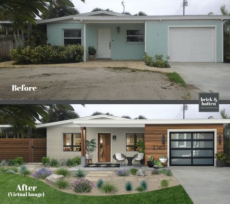 Exterior House Renovation, Modern Garage Doors, Ranch House Exterior, Exterior House Remodel, House Makeovers, Ranch Exterior, Home Exterior Makeover, Modern Garage, Exterior Renovation