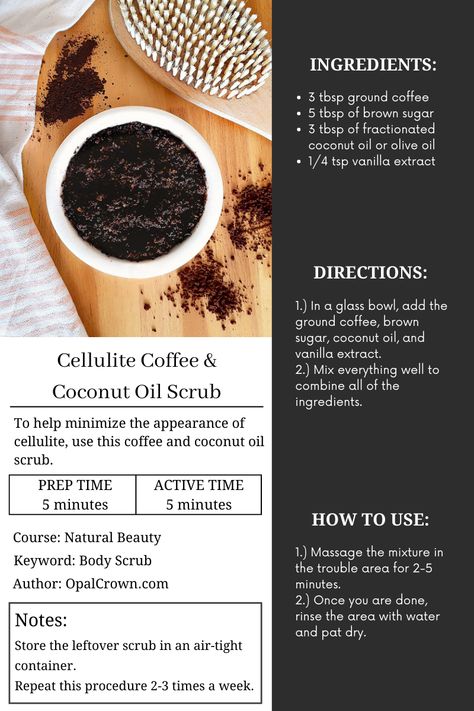 Cellulite Coffee & Coconut Oil Scrub - Opal Crown Homemade Coffee Scrub, Opal Crown, Coconut Oil Scrub, Coffee Coconut, Coconut Coffee, Homemade Coffee, Coffee Scrub, Fractionated Coconut Oil, Face Scrub