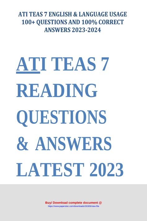 Teas 7 Exam, Teas Exam, Teas 7, Teas Test, Reading Questions, English Exam, 100 Questions, Secondary Source, Chemistry Teacher