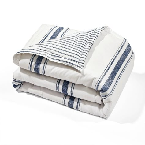 There is no easier way to add traditional farmhouse style to your home than with this reversible cotton throw. The Farmhouse Stripe Throw Blanket has printing on the front is reminiscent of shiplap beams. The back features a pinstripe print. This throw would look great on a bed, sofa, or office chair. This modern farmhouse style throw blanket would look great on a bed or sofa. Being reversible, you get two great looks in one. Each side brings its own unique style to your space. The striped cotto Striped Throw Blanket, Navy Blanket, Lush Decor, Traditional Farmhouse, Striped Throw, Lake House Decor, Modern Farmhouse Style, Blue Decor, Navy Stripes