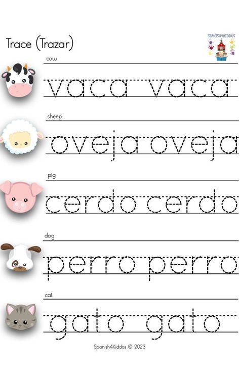 Spanish lesson about farm animals uses fun bilingual reading to learn vocabulary, sight words, and language skills. Animals In Spanish, Spanish Animals, Fun Learning Games, Learn Vocabulary, Animals Printable, Spanish Worksheets, Animal Worksheets, Classroom Labels, Spanish Activities