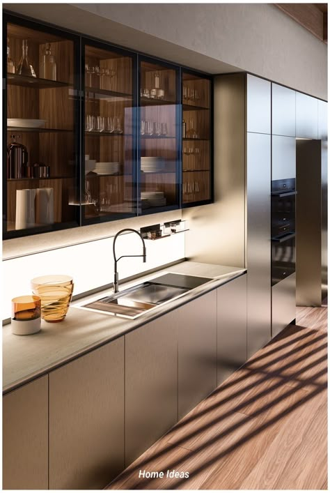 Aluminum Kitchen Cabinets, Wet Kitchen, Metal Kitchen Cabinets, Italian Kitchen Design, Tall Kitchen Cabinets, Glass Kitchen Cabinets, Dry Kitchen, Modern Pantry, Aluminium Kitchen