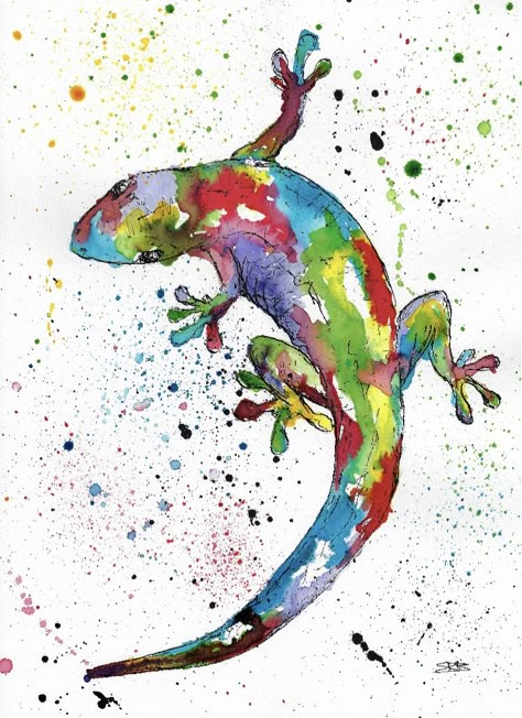 Geko Lizard Aesthetic, Watercolor Lizard, Gecko Painting, Gecko Art, Colourful Animals, Reptile Art, Watercolor Art Face, Wheel Art, Oil Pastel Paintings