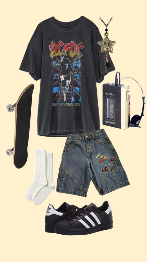 #outfitinspo #vintage #acdc #skatervibes #music #gorgeous #crazie_daizie #crazie.daizie Y2k Skater Outfits, Acdc Outfit, 80s Rock Outfit, Baggy Outfit Ideas, Doctor Outfit, Cute Swag Outfits, Swaggy Outfits, Edgy Outfits, Creative Play