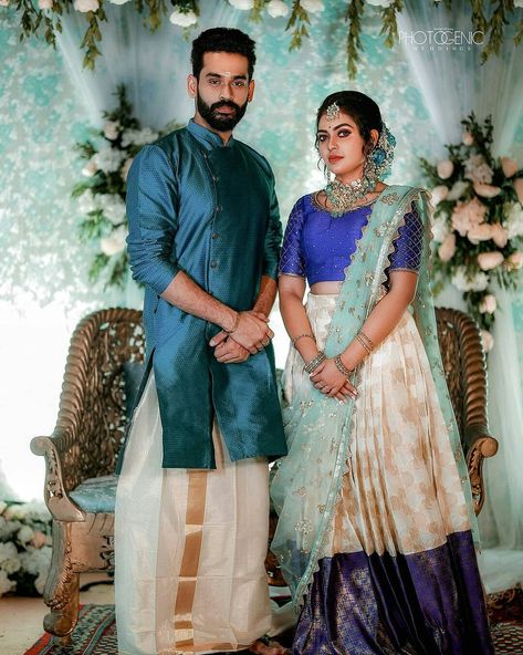 Hindhu Engagement Kerala Dress, Kerala Engagement Lehenga Hindu, Kerala Engagement Couple Dress, Kerala Mundu And Kurta Men, Kerala Traditional Engagement Dress, Kerala Engagement Dress Hindus, Hindu Engagement Dress Kerala, Reception Dress For Men, Engagement Couple Dress