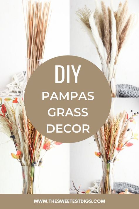 Pampas grass is a great dried flower to add to your next fall arrangement. The long, feathery plumes instantly add height and structure to any arrangement. And the neutral tones are perfect for minimalist decorating. Keep reading for a DIY fall inspired pampas grass arrangement Pampas Grass Arrangement, Minimalist Decorating, Minimalist Centerpiece, Rental Home Decor, Diy Nature, Boho Autumn, Fall Leaf Wreaths, Minimalist Inspiration, Grass Decor