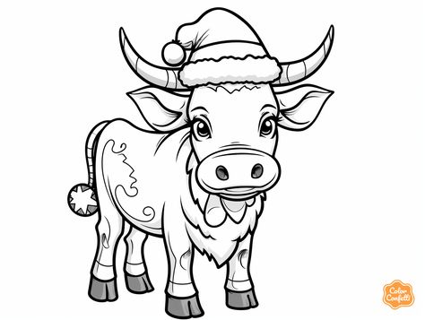 illustration of Adorable Christmas cow Winter Coloring Pages For Kids, Winter Coloring Pages, Cow Coloring Pages, Mandala Turtle, Christmas Cow, Laser Cut Wood Crafts, Festive Collection, Fantasy Fairy, Farm Yard