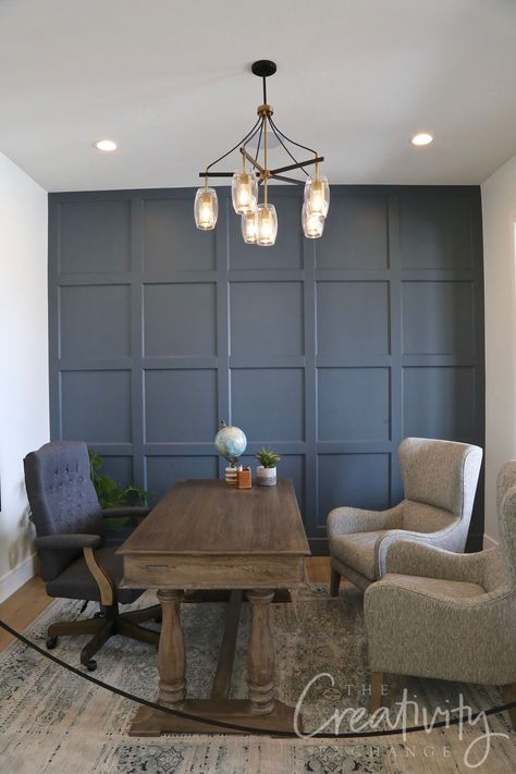 Dark Gray Accent Wall, Gray Accent Wall, Black Tile Bathrooms, Grey Accent Wall, Blue Accent Walls, Black Dining Room, White Oak Floors, Parade Of Homes, Home Trends