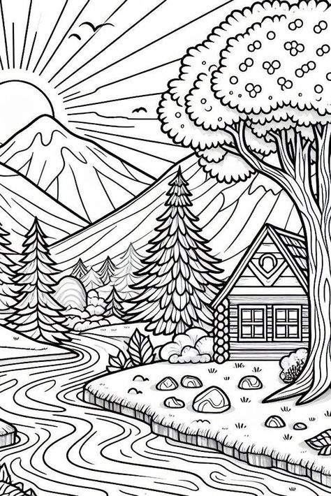 Landscape coloring pages for kids to print. Fun and educational coloring pages with a variety of landscapes to choose. #Landscape_Mandala_Art #Monday_Mandala_Coloring_Pages #Witchy_Coloring_Pages_Free_Printable #Spy_X_Family_Coloring_Pages Coloring Pages Landscape, Landscape Coloring Pages, Color Calendar, Color Experiment, Print Coloring Pages, Colouring Sheets For Adults, Giant Canvas, Colouring Sheets, Detailed Coloring Pages