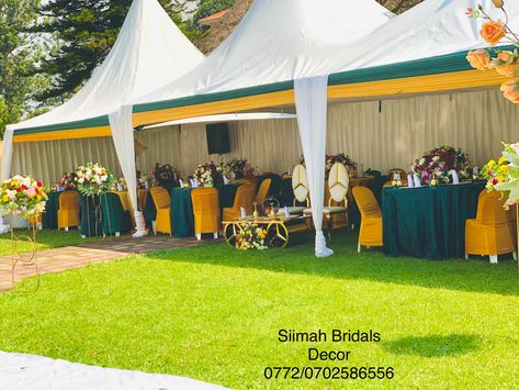 Emerald Green and Mustard Yellow Emerald Green And Yellow Wedding, Yellow And Emerald Green, Emerald Green Decor, Yellow Wedding Decorations, Mustard Wedding, Wonderland Decorations, White Wedding Decorations, Winter Wonderland Decorations, African Traditional Wedding Dress