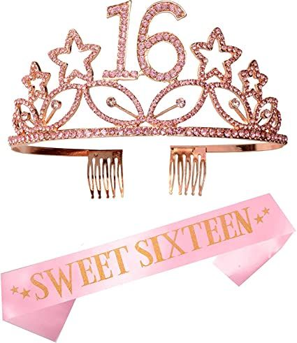 Sweet 16 Crowns, Sweet 16 Sash, 16th Birthday Gifts For Girls, Sweet Sixteen Party, Sweet 16 Birthday Gifts, Pink Sweet 16, 16th Birthday Decorations, Birthday Party Accessories, Sweet 16 Decorations