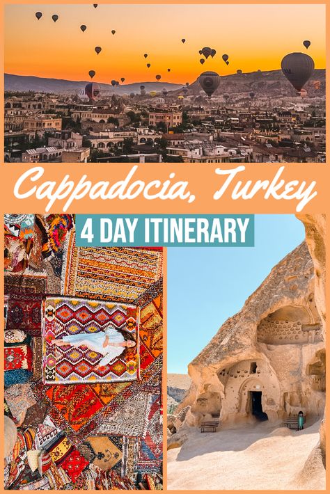 4 days in Cappadocia. Things to do in Cappadocia. Cappadocia itinerary. #cappadocia #kapadokya #turkey Sunset Hills, Turkey Travel Guide, Cappadocia Turkey, Turkey Country, Underground Cities, Hot Air Balloon Rides, Europe Trip Itinerary, Air Balloon Rides, Turkey Travel