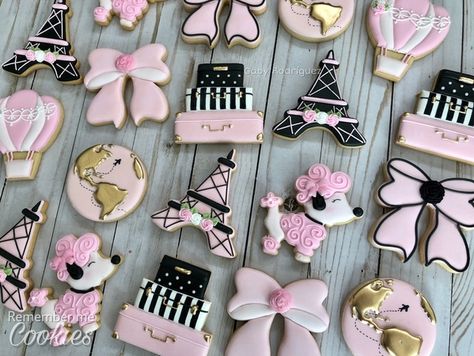 Travel Cookies, Paris Cookies, Paris Party Decorations, Paris Cakes, Paris Theme Party, Sugar Cookie Royal Icing, Paris Birthday, Paris Themed, Fondant Cookies