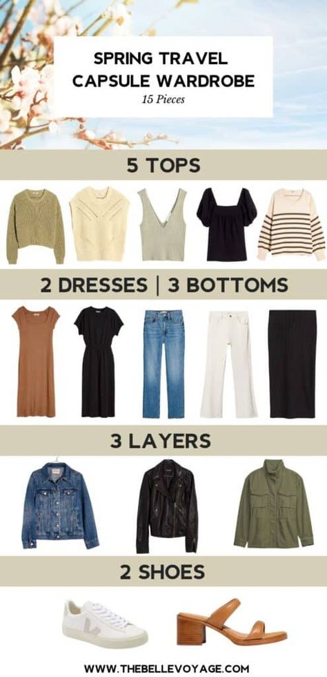 Travel Capsule Wardrobe Spring, Spring Travel Capsule, Essential Clothes, Travel Wardrobe Spring, Travel Capsule Wardrobe Summer, Capsule Wardrobe Casual, Capsule Wardrobe Women, Spring Summer Capsule Wardrobe, Europe Travel Outfits