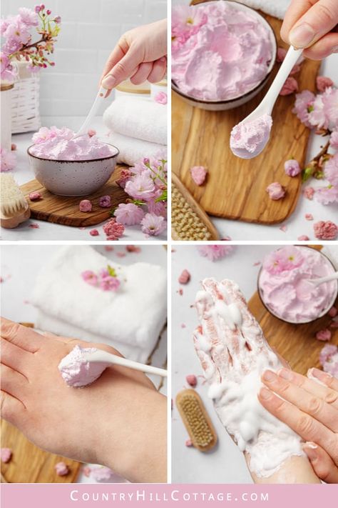 Whipped Soap Recipe, Cherry Blossom Soap, Soap Packaging Diy, Cold Process Soap Designs, Natural Soaps Recipes, Spring Skin, Diy Serum, Cherry Blossom Scent, Blossom Perfume