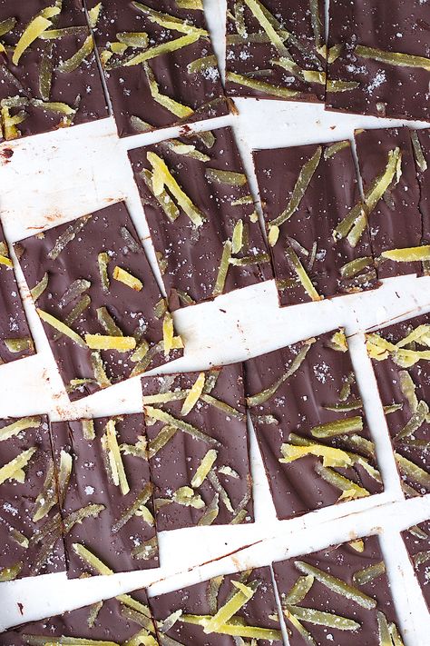 Chocolate ginger bark with sea salt. Holiday Bark, Ginger Chocolate, Chocolate Bark Recipe, Candied Ginger, Bark Recipe, Chocolate Fruit, Ginger Recipes, Holiday Dessert, Dairy Free Chocolate