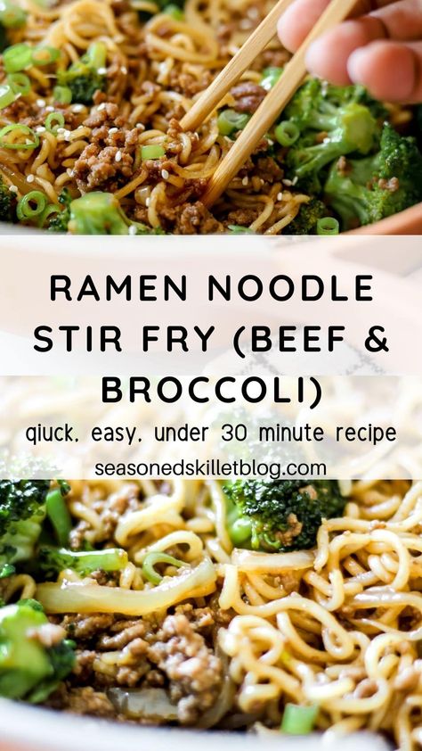 Ground Beef Ramen, Beef And Broccoli Ramen, Beef Ramen Noodle Recipes, Beef Ramen Recipe, Beef Ramen Noodles, Ramen Noodle Stir Fry, Broccoli Ramen, Stir Fry Beef, Ramen Noodle Recipes Easy