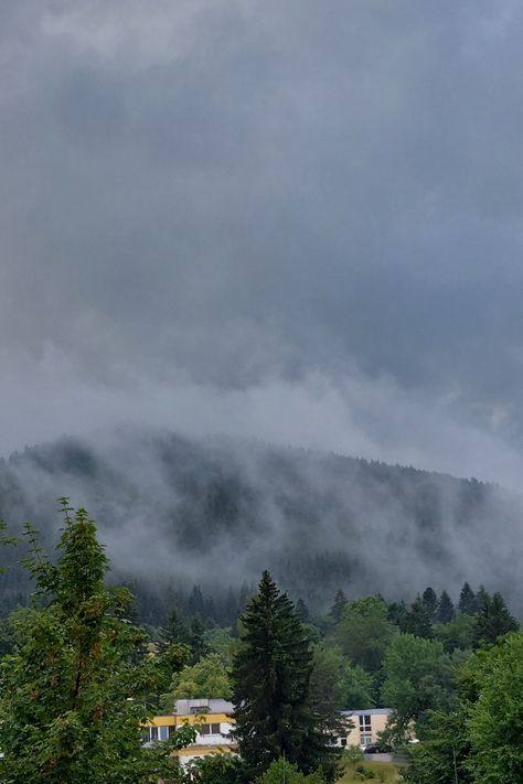 #mountains #sky #foggy Foggy Landscape, Foggy Mountains, Mountain Road, Landscape Nature, Rainy Day, Road, Quick Saves, Nature