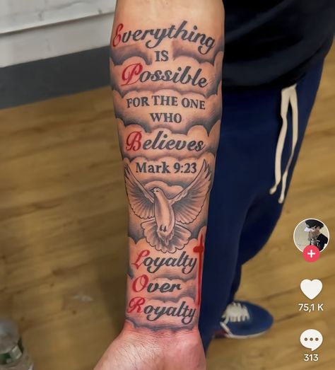 Everything Is Possible Tattoo, Tattoo Ideas Bible Verses, Bible Verse Tattoos For Men Forearm, Verse Tattoos For Men, Inside Arm Tattoo Men, Bible Verse Tattoos For Men, Forearm Tattoo Men Sleeve, Inside Of Arm Tattoo, Dragon Tattoo Drawing