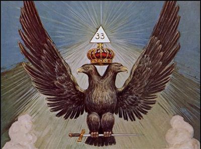 The double-headed eagle is one of the most ancient and prominent symbol of Freemasonry. A crowned double headed eagle is representative of the 33rd degree of Freemasonry, the highest degree attainable. With the symbol on the High Priest's throne, Kubrick secretly implies that the he's a 33rd Degree Freemason. Masonic Art, Alchemy Art, Double Headed Eagle, Masonic Lodge, Masonic Symbols, Esoteric Art, Occult Art, Sacred Geometry, Book Art