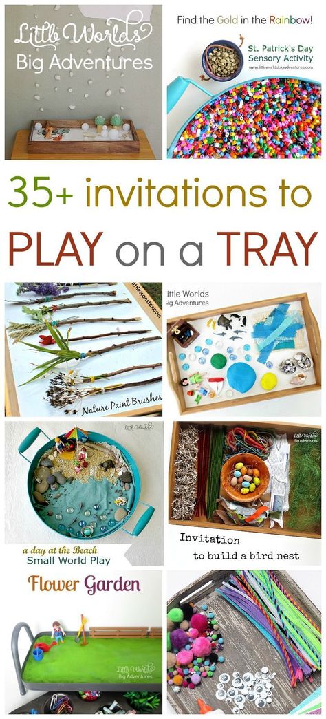 35 Ideas to Play on a Tray, Simple Invitations to Play, Create and Explore - Little Worlds | Invitation to play, Play activities, Invitations Montessori Invitation To Play, Kindergarten Invitations To Play, Play Provocations Ideas, Invitation To Play Ideas, Invitation To Play Kindergarten, Invitations To Play Preschool, Invitation To Create Preschool, Preschool Invitations To Play, Play Tray Ideas