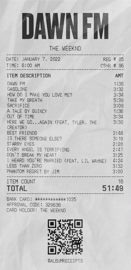 Dawn Fm Receipt, The Weeknd Song Receipt, The Weeknd Printable Poster, Starboy Receipt, Weeknd Aesthetic Stickers, The Weeknd Inspired Room, Reciept Albums, Starboy Wallpaper Aesthetic, Song Posters The Weeknd