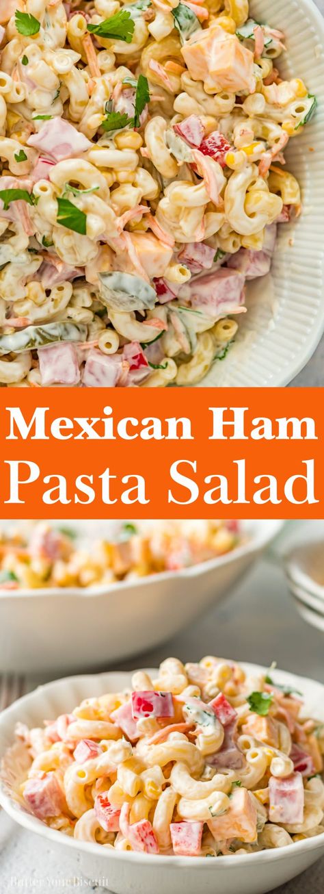 Macaroni Salad With Corn And Ham, Pasta Salad With Jalapenos, Jalapeno Macaroni Salad, Ham And Corn Pasta Salad, Macaroni And Ham Salad, Pasta Salad With Ham And Cheese, Pasta Salad Recipes Mexican, Mexican Macaroni Salad With Ham, Macaroni Ham Salad