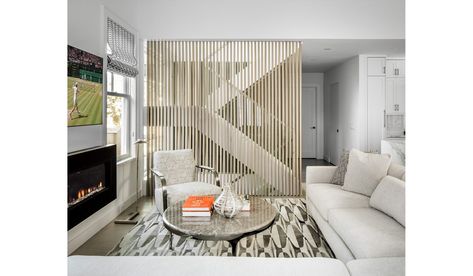 StudioLAB | Amagansett Residence Slat Stair Wall, Beach Style Living Room, Living Room New York, Stair Wall, Bluestone Patio, Shaker Style Cabinets, Cottage Exterior, Immediate Family, White Oak Floors